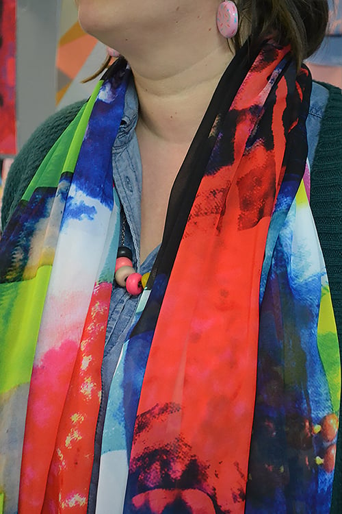 design your own scarf, create fabric, fabric design workshop and classes, bright scarf