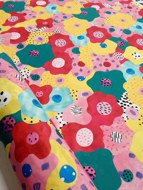 hand painted fabric, floral fabric, jersey fabric, custom fabric printing