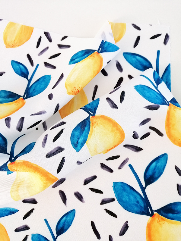 'Lemonade" design digitally printed on Demi fabric.