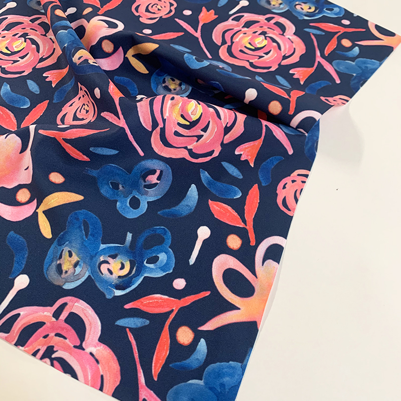 australian made fabrics, australian designer fabrics ,digital fabrics, amanda laing, blue pink floral flower