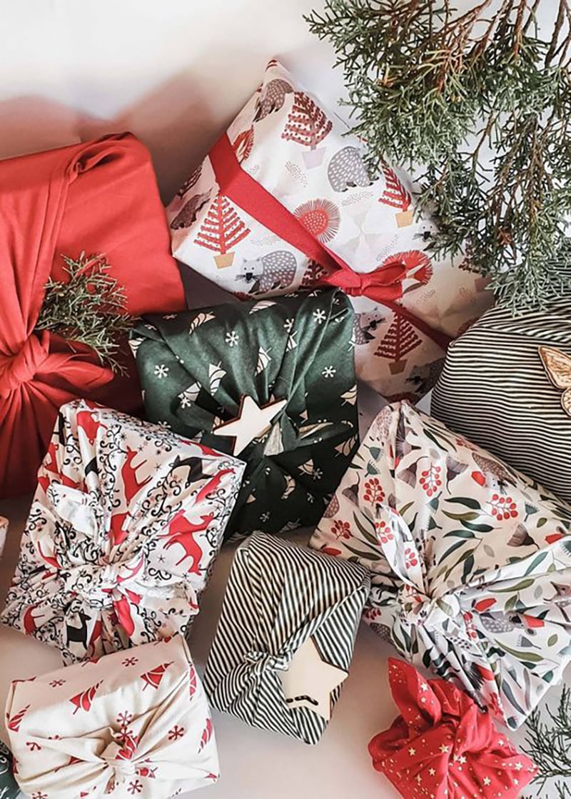 furoshiki wrap ideas christmas presents wraped in fabric