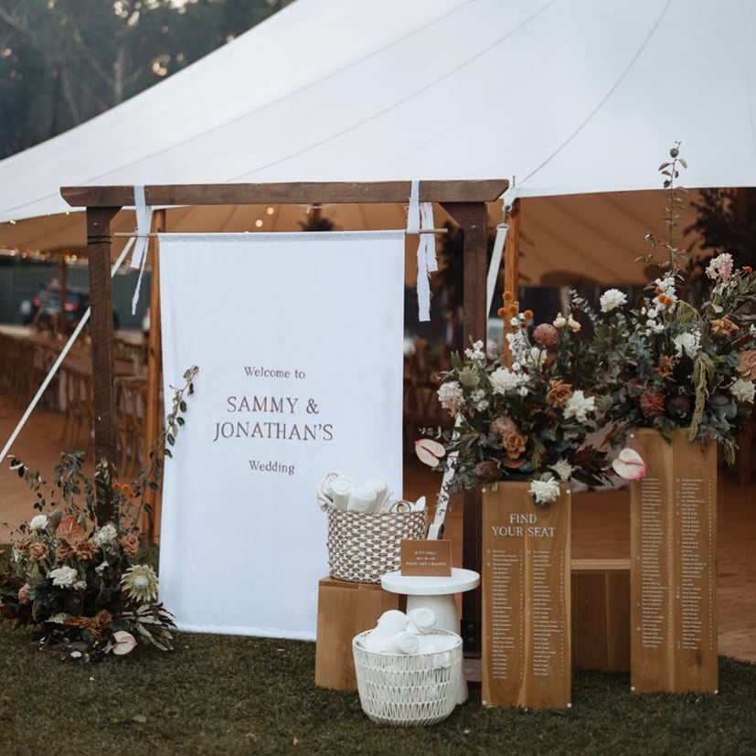 Photo by Maddison Jayne Design Bespoke Textile Wedding Signage- Digital Fabrics