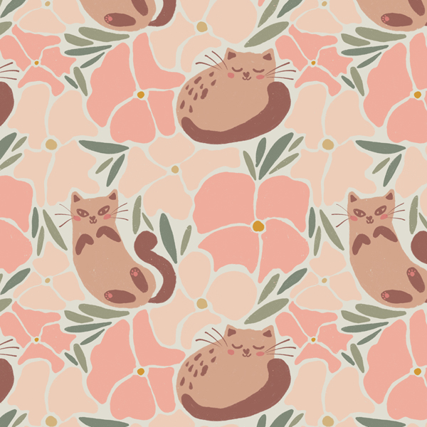 designer fabric_digital fabrics_Jennifer Oxley_cats amongst the flowers_inkybluemoon.jpg